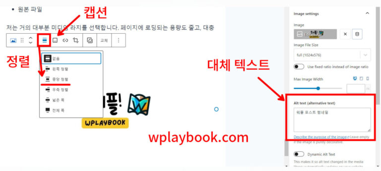 카덴스 이미지 블록 캡션 및 정렬